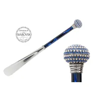 Picture Luxurious navy blue shoe horn with a handle in the shape of a knob studded with Swarovski crystals – Pasotti