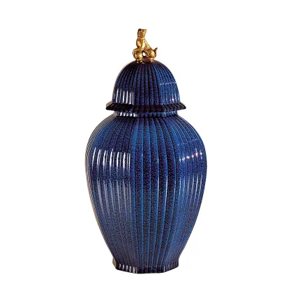 Picture Fluted jar with a dog-shaped element on the lid H.76xL.35xP.35 cm