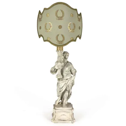 Zdjęcie Lampa do salonu, anioł z rzeźbionego i lakierowanego na biało drewna z manufaktury Chelini Firenze