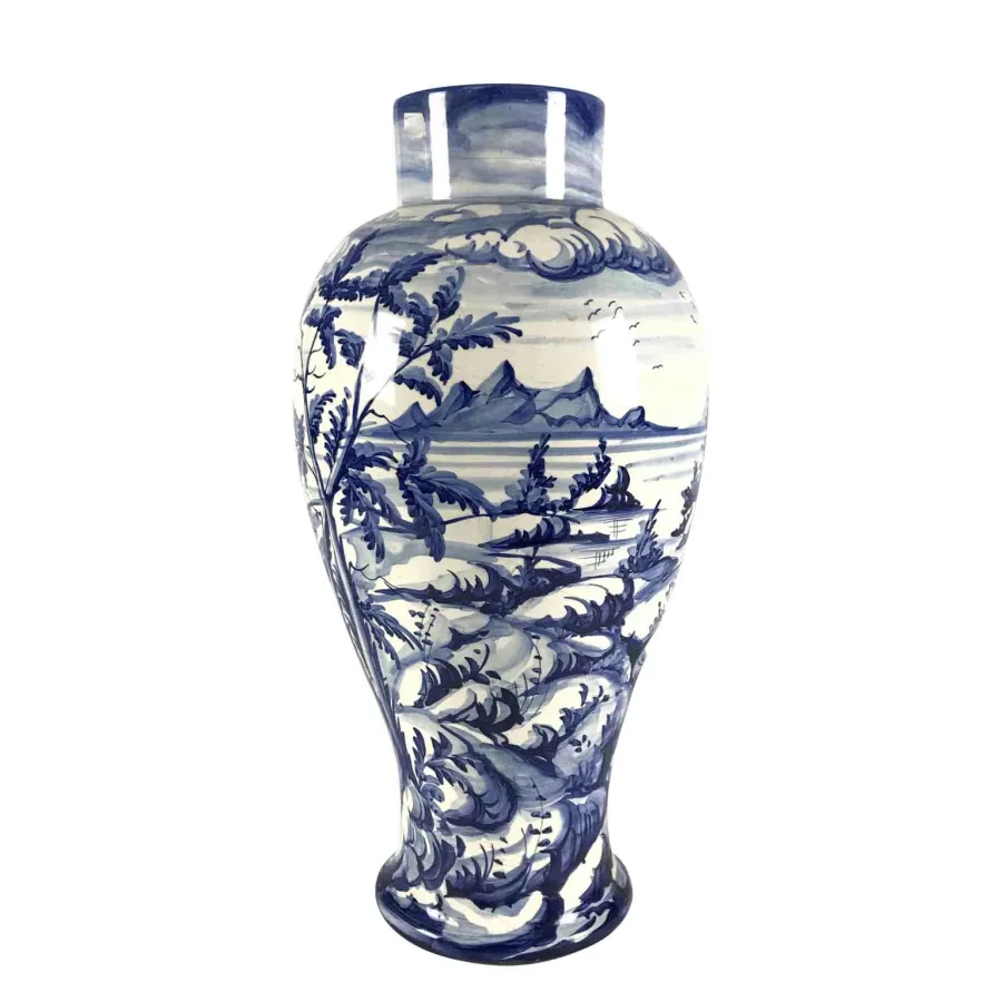 obrazek 3 Ceramiczny wazon 1976 z bogatą dekoracją krajobrazu jeziora z łodziami