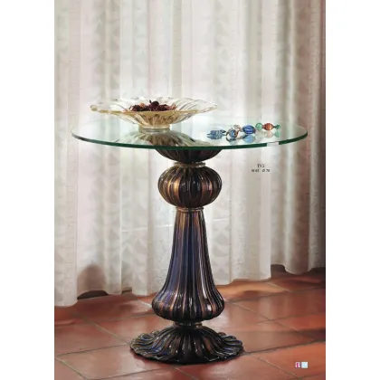 Zdjęcie Niebiesko-złoty stolik kawowy ze szkła Murano z podstawą ze starego złota i kryształu – Il Paralume Marina