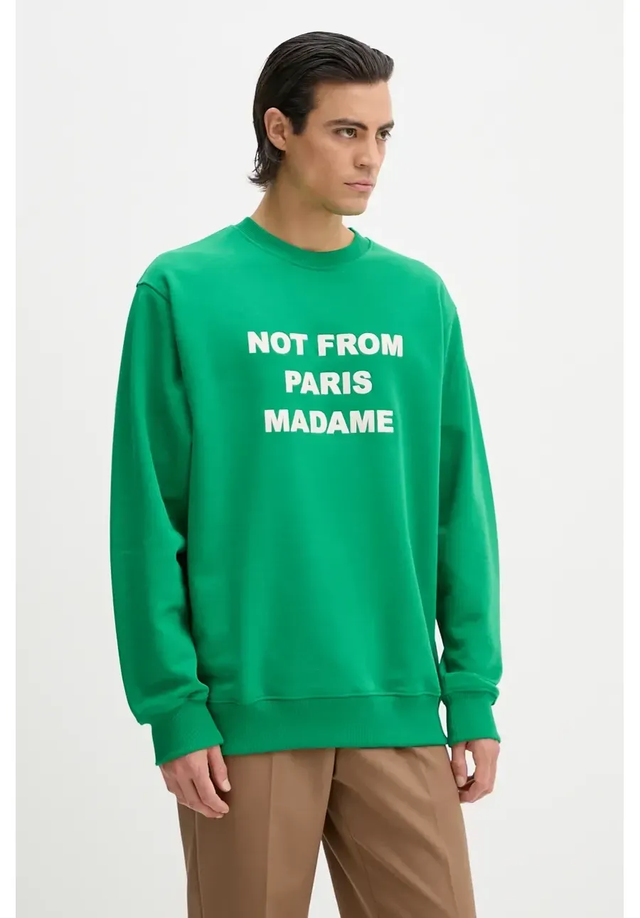 obrazek 1 Drôle de Monsieur bluza bawełniana Le Sweatshirt Slogan męska kolor zielony z aplikacją E.SW149.CO127.GN Le Sweatshirt Slogan