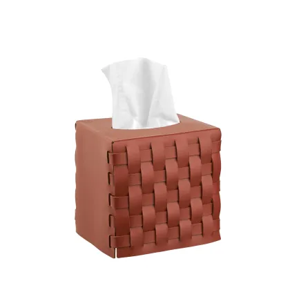 Zdjęcie Pudełko na chusteczki Bottega 12x12xH12 cm wykonane z bordowej skóry