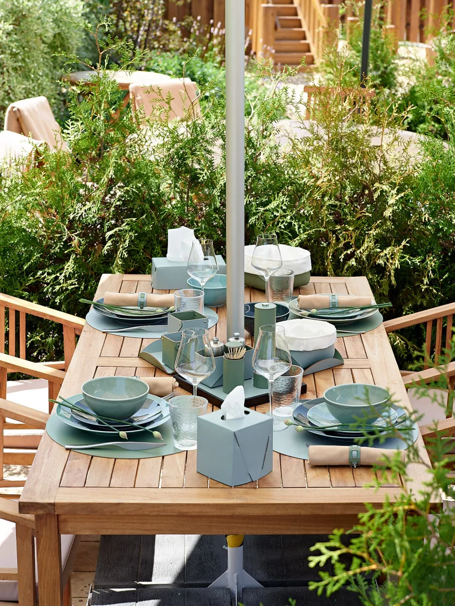 obrazek 3 Skórzany koszyk 15x15xH7 cm w kolorze jasnego błękitu