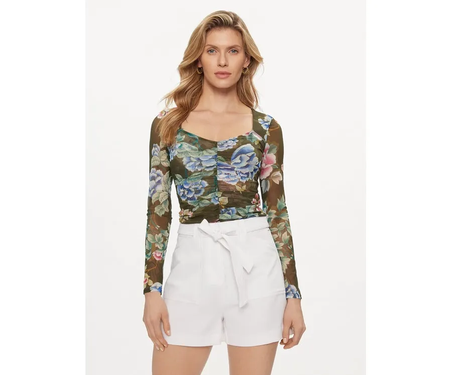 obrazek 1 Guess Bluzka W4GP24 KBAH2 Zielony Slim Fit