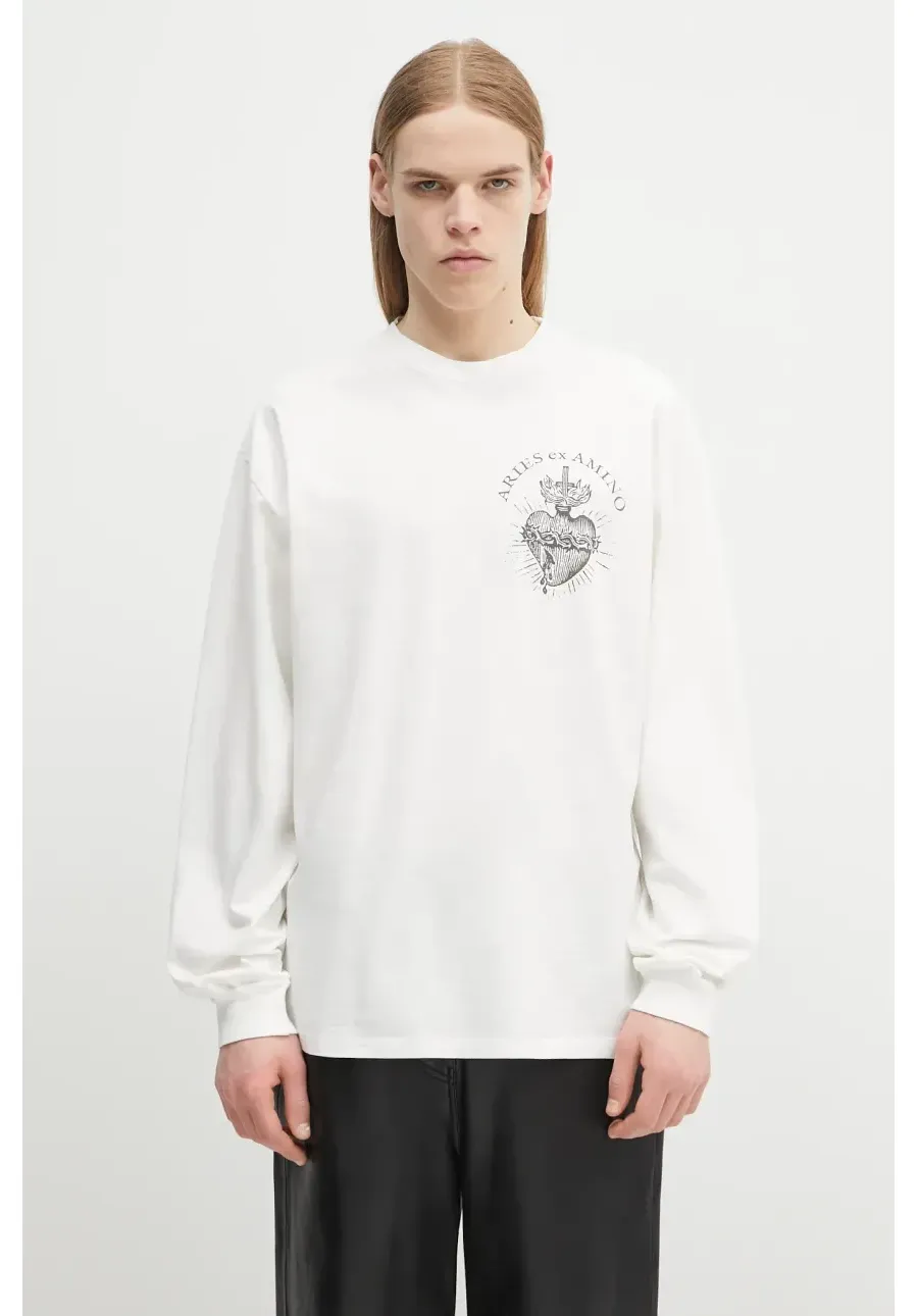 obrazek 1 Aries longsleeve bawełniany Faded Aries Ex Amino LS Tee kolor biały z nadrukiem AR6002403