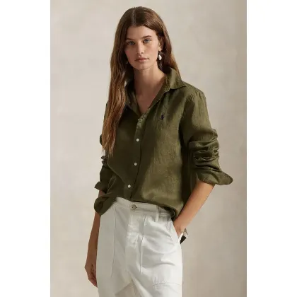 Zdjęcie Polo Ralph Lauren koszula lniana kolor zielony regular z kołnierzykiem klasycznym 211970730