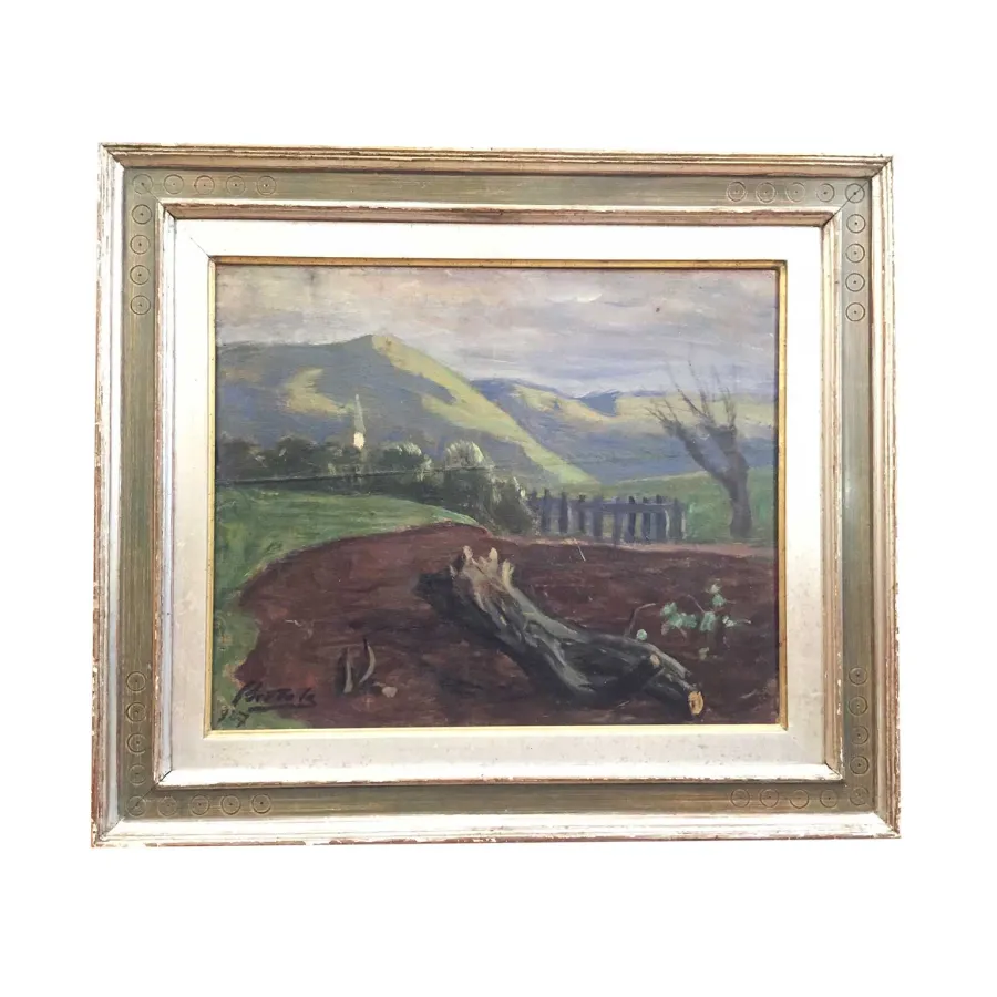 obrazek 1 F. Scattola, Pejzaż, 1927. Obraz olejny na sklejce - pagórkowaty krajobraz