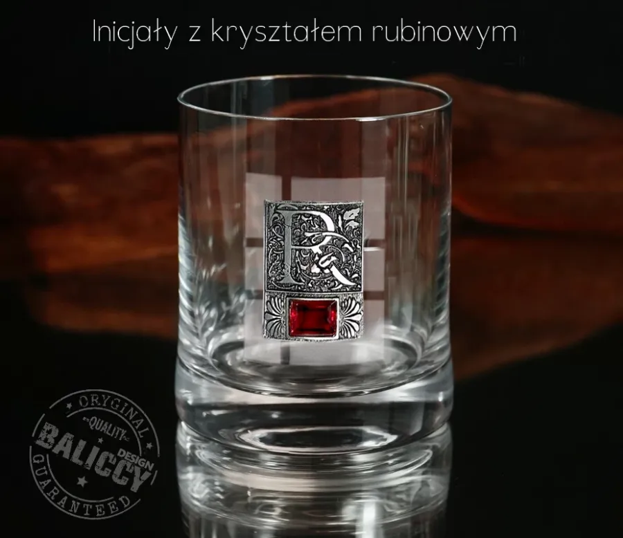 obrazek 2 Szklanka do whisky dla konesera z kryształem rubinowym i inicjałami