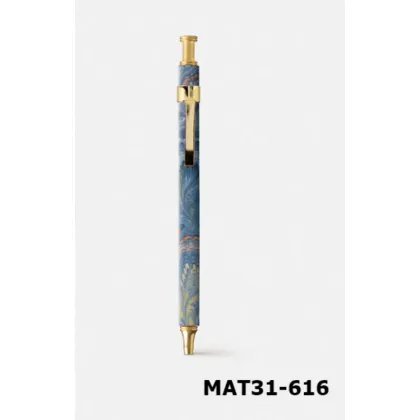 Picture Elegant pen in hand-decorated paper, with a peacock motif, with a clip