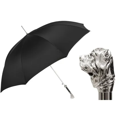 Picture Classic black men's umbrella with a handle in the shape of a mastiff's head - Pasotti
