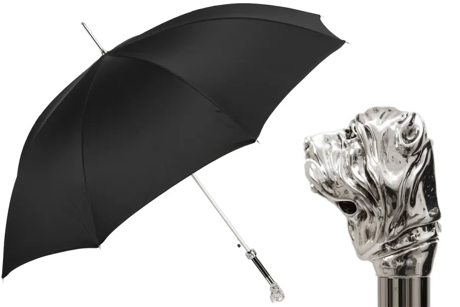 obrazek 1 Klasyczny czarny parasol męski z rączką w kształcie głowy mastiffa - Pasotti