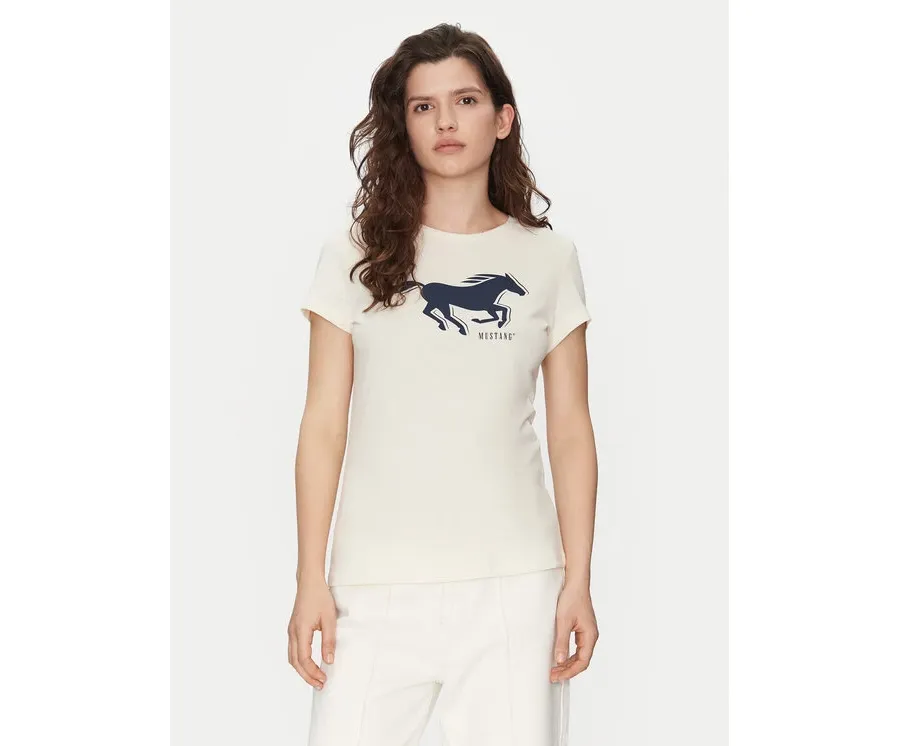 obrazek 1 Mustang T-Shirt Loa 1016136 Écru Slim Fit