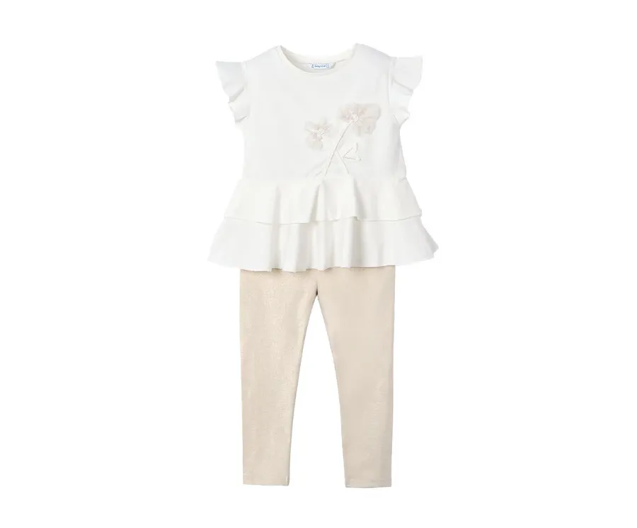 obrazek 1 Mayoral Komplet t-shirt i legginsy 3704 Beżowy Regular Fit