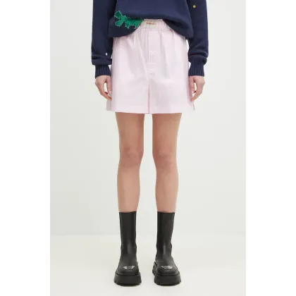Zdjęcie Fiorucci szorty bawełniane Gingham Logo damskie kolor różowy wzorzyste high waist W02SPBSH300CO01PN02