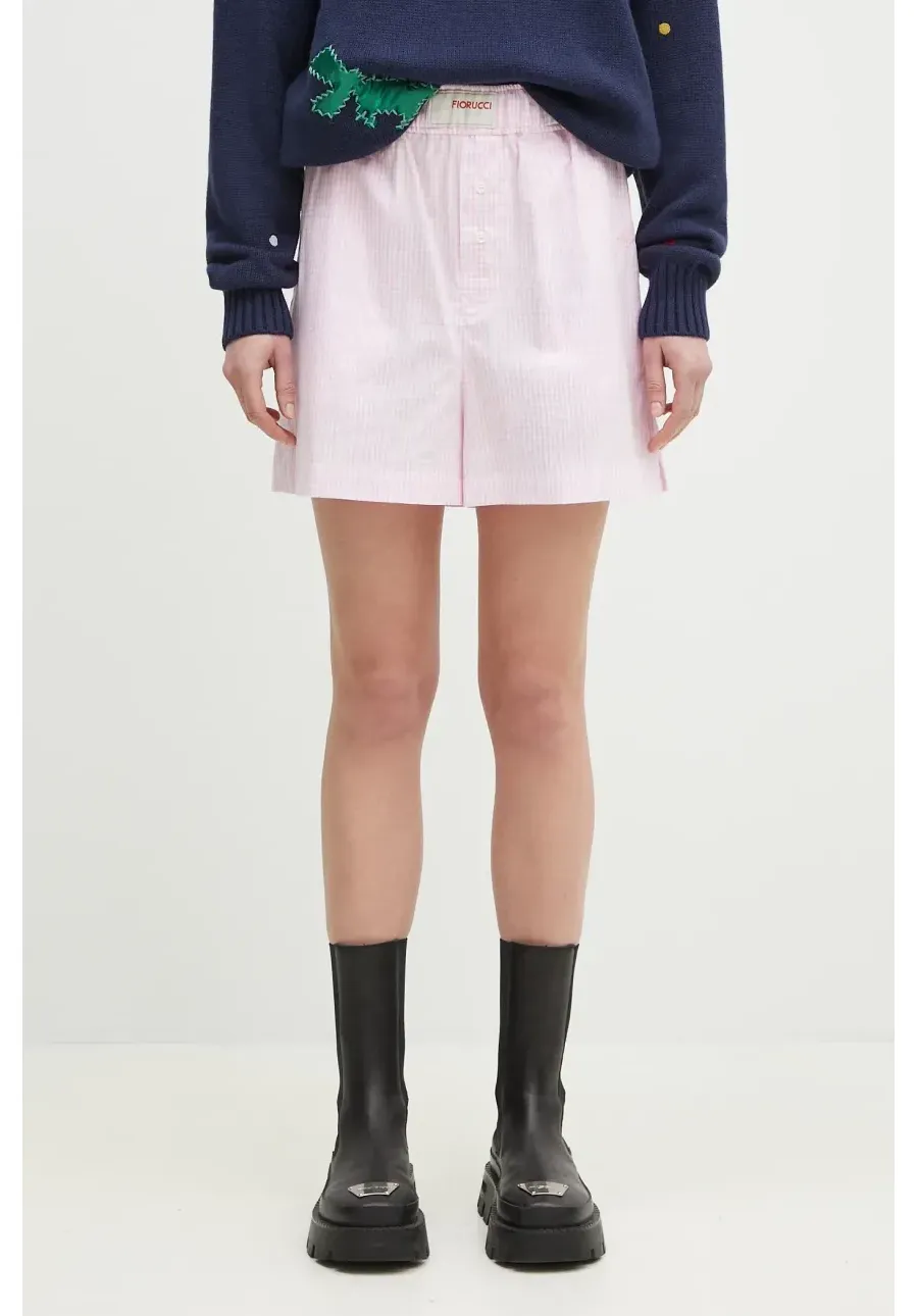 obrazek 1 Fiorucci szorty bawełniane Gingham Logo damskie kolor różowy wzorzyste high waist W02SPBSH300CO01PN02