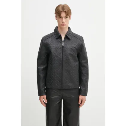 Zdjęcie Daily Paper kurtka skórzana Silence Monogram Leather Jacket kolor czarny przejściowa 2411001