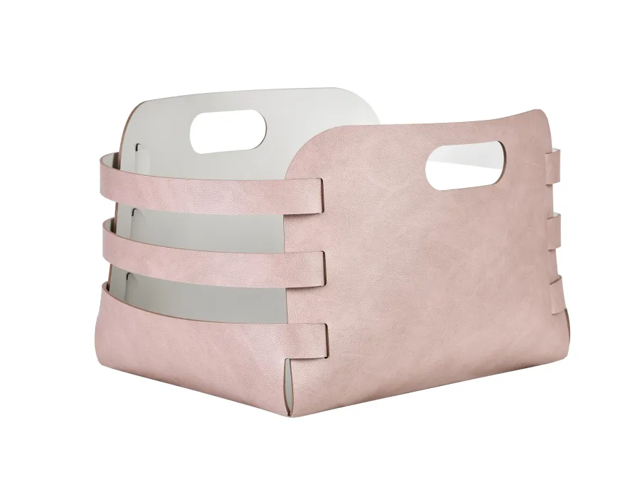 obrazek 1 Oryginalny koszyk Riga 27x36xH25 cm ze skóry w kolorze pudrowego różu