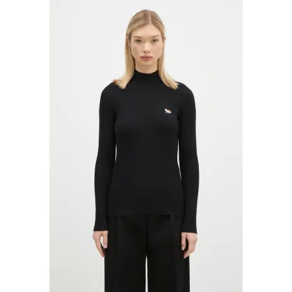 Zdjęcie Maison Kitsuné sweter wełniany Baby Fox Patch damski kolor czarny z półgolfem NW00807KT1091