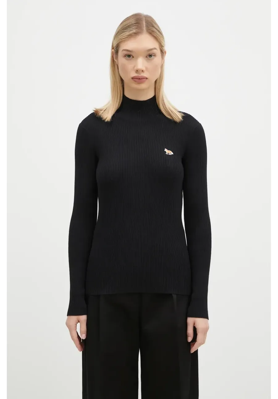obrazek 1 Maison Kitsuné sweter wełniany Baby Fox Patch damski kolor czarny z półgolfem NW00807KT1091