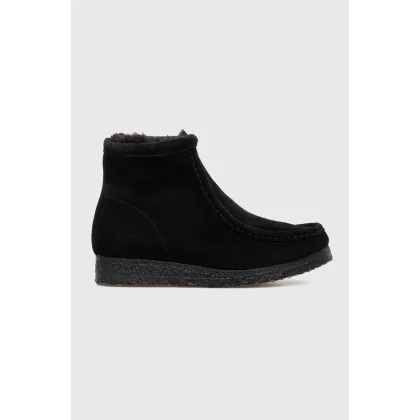 Zdjęcie Clarks Originals botki zamszowe Wallabee Hi damskie kolor czarny na płaskim obcasie ocieplone 26169534