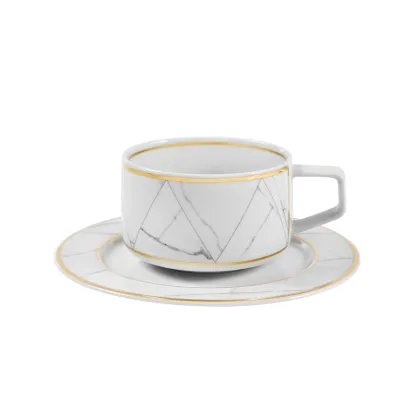 Picture Exclusive Carrara porcelain tea cup and saucer inspired by Carrara marble - 4 pieces - Vista Alegre