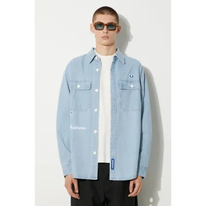 Zdjęcie AAPE koszula bawełniana męska kolor niebieski regular z kołnierzykiem klasycznym AAPSTM8472XXM