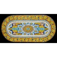 Picture Elegant garden table top made of volcanic lava decorated with a rich floral ornament - Ceramiche Valchida