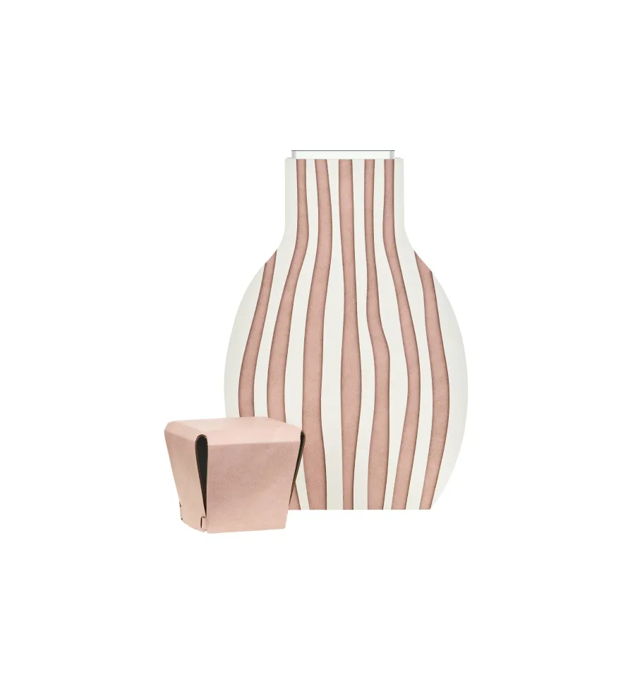 obrazek 3 Stylowy skórzany wazon Otto 9x24xH44 cm w pionowe pasy w kolorze pudrowego różu i perłowym