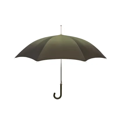 Zdjęcie Ciemnooliwkowy damski klasyczny parasol Ø102xL93 cm ze skórzaną rączką