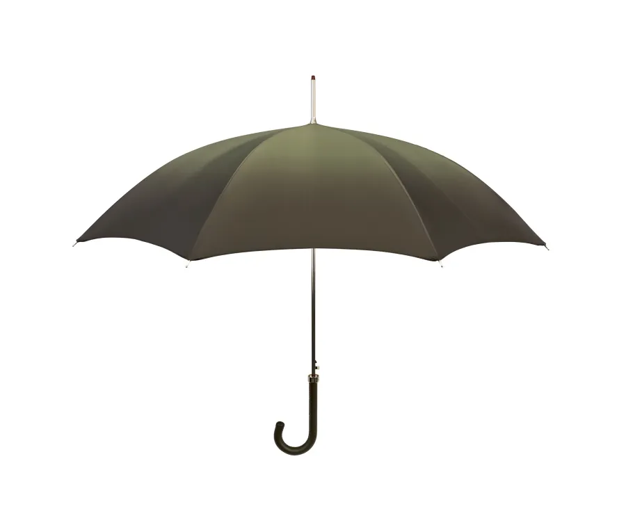 obrazek 1 Ciemnooliwkowy damski klasyczny parasol Ø102xL93 cm ze skórzaną rączką