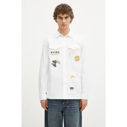 Zdjęcie Evisu koszula bawełniana Evisu Logos & Wave Emb męska kolor biały regular z kołnierzykiem klasycznym 2EAHTM4SL7040