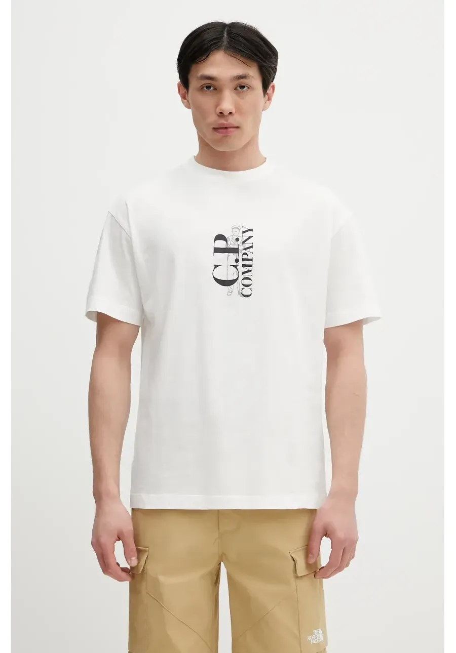 obrazek 1 C.P. Company t-shirt bawełniany męski kolor biały z nadrukiem 18CMTS177A005100W