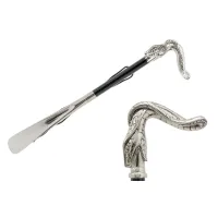 Picture Prestigious black shoe horn with a handle in the shape of a silver snake - Pasotti