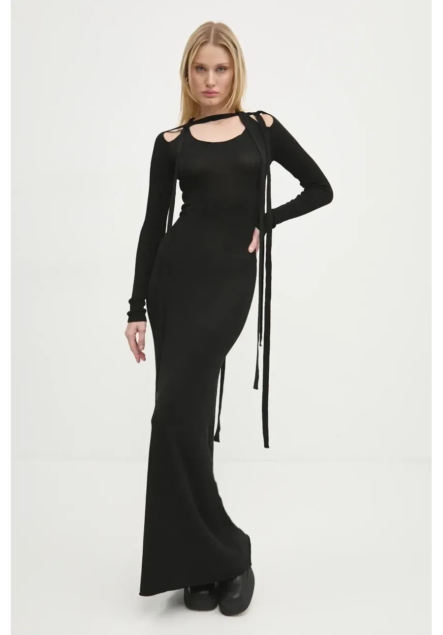 obrazek 1 Y/Project sukienka MULTISCARF LONG SLEEVE KNIT DRESS kolor czarny maxi dopasowana 106DR008