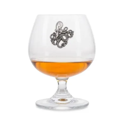 Zdjęcie Prezent dla miłośników zwierząt - kieliszek do brandy z cynowym emblematem przedstawiającym ośmiornicę