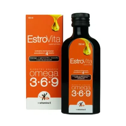 Zdjęcie EstroVita, Kwasy omega-3-6-9 z czterech olejów roślinnych, Płyn 150 ml Estrovita