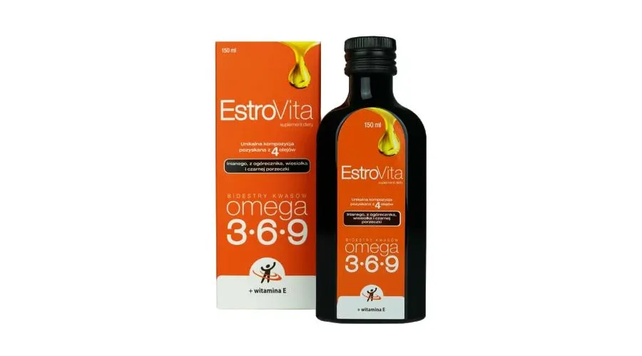 obrazek 1 EstroVita, Kwasy omega-3-6-9 z czterech olejów roślinnych, Płyn 150 ml Estrovita