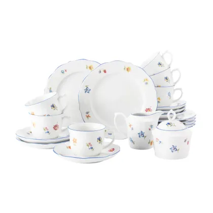 Zdjęcie Porcelanowy 20-elementowy serwis kawowy z kwiatowym zdobieniem – Seltmann Weiden