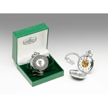 Zdjęcie Ekskluzywny męski zegarek kieszonkowy wykonany z pewteru z motywem harfy