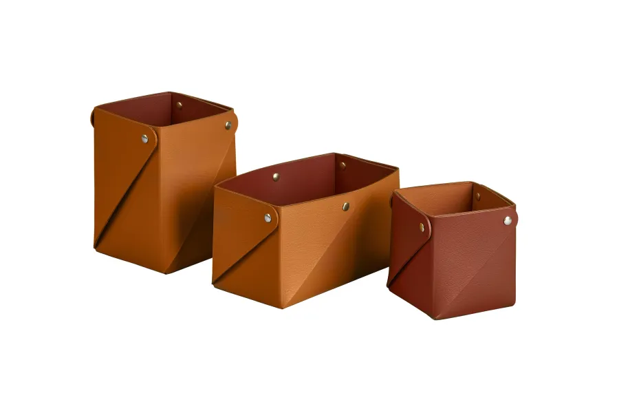 obrazek 2 Skórzany pojemnik Miu 7x14xH8 cm w kolorze karmelowego brązu