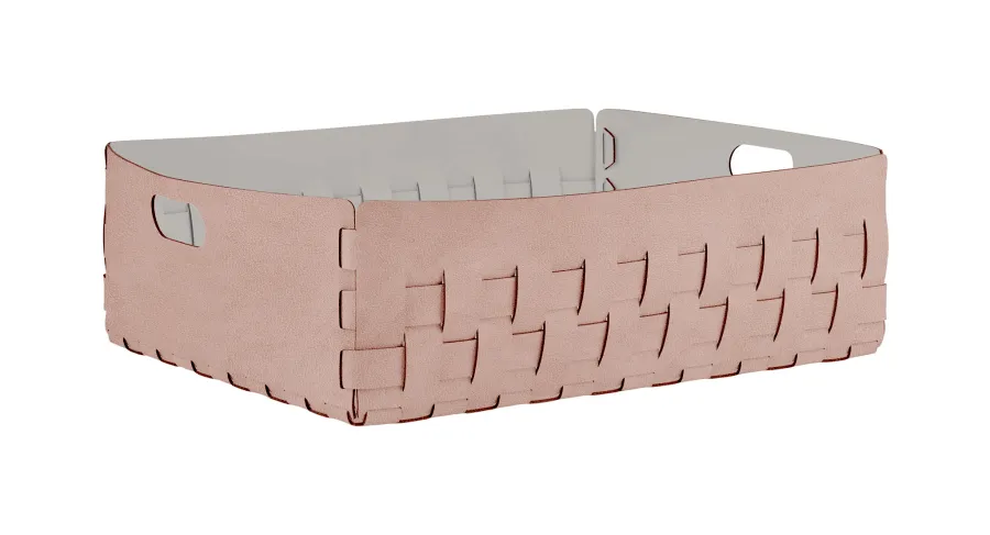 obrazek 1 Stylowy płaski kosz Bottega 60x50xH20 cm w kolorze zgaszonego pudrowego różu