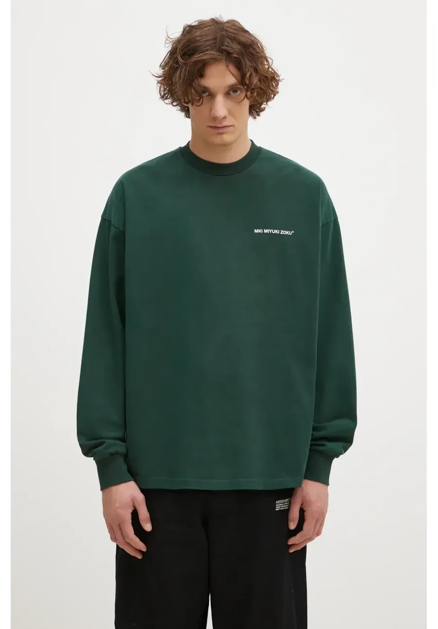obrazek 1 MKI MIYUKI ZOKU longsleeve bawełniany Uniform Long Sleeve Tee kolor zielony gładki UNIFORM.LONG.SLEEVE.TEE