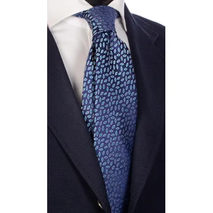 Zdjęcie Elegancki, niebieski krawat w błękitne wzorki na kształt listków