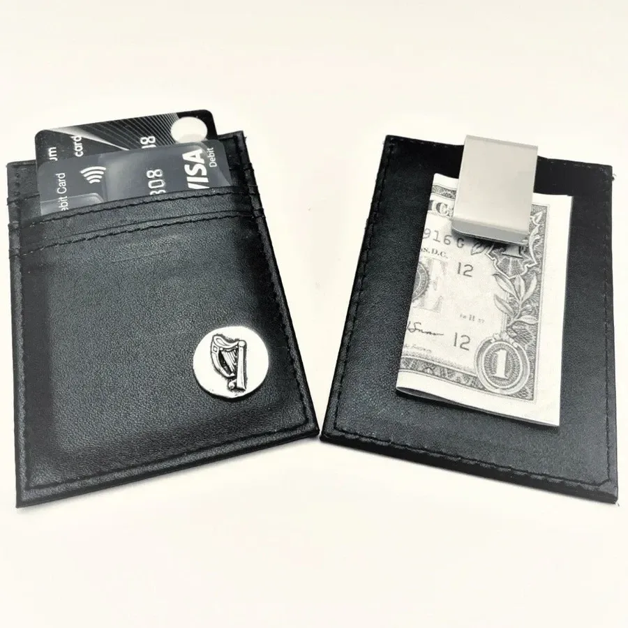 obrazek 1 Skórzany klips na karty kredytowe i pieniądze z irlandzkim emblematem