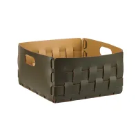 Zdjęcie Stylowy oliwkowy kosz Bottega 35x35xH20 cm wykonany z naturalnej skóry
