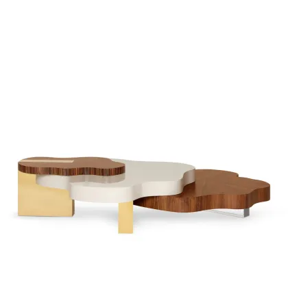 Picture Coffee table with cascading tops and legs in brass and acrylic crystal for a stylish living room - Ginger & Jagger