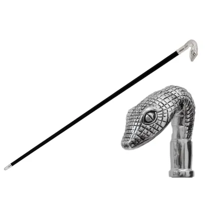 Zdjęcie Oryginalna czarna laska z uchwytem w kształcie głowy węża - Pasotti