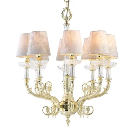 Zdjęcie Żyrandol z odlewanego mosiądzu z elementami z kryształu florenckiego z abażurami - Il Paralume Marina