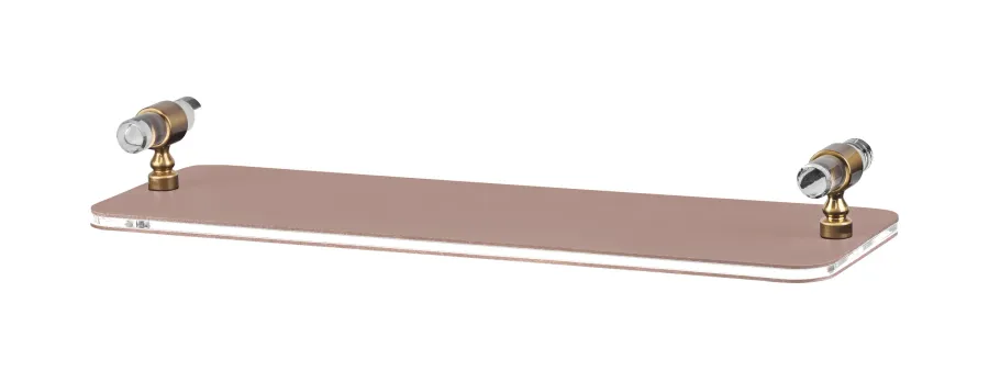 obrazek 1 Stylowa taca łazienkowa 33x10xH5 cm ze skórzanym wykończeniem w kolorze pudrowego różu i złoconymi uchwytami